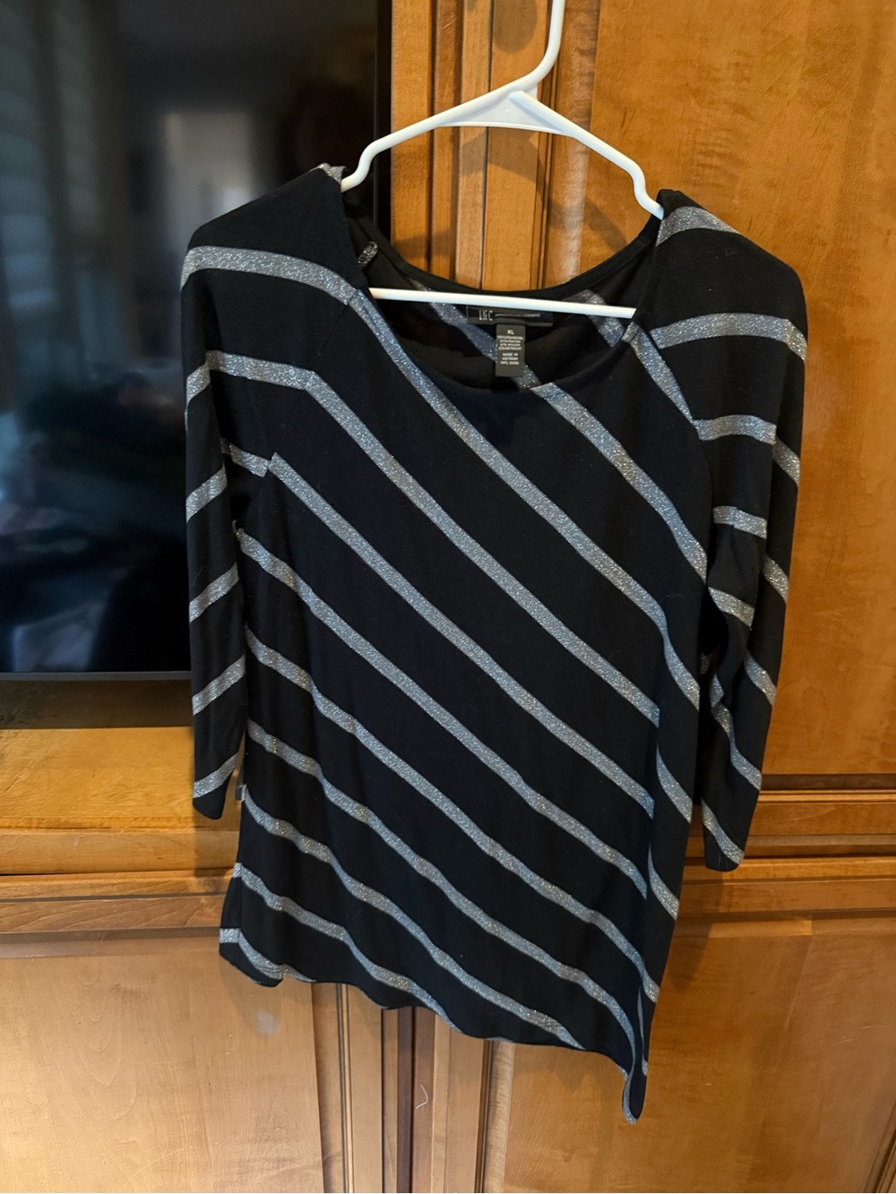 Black & Silver Diagonal Stripe Women's Top